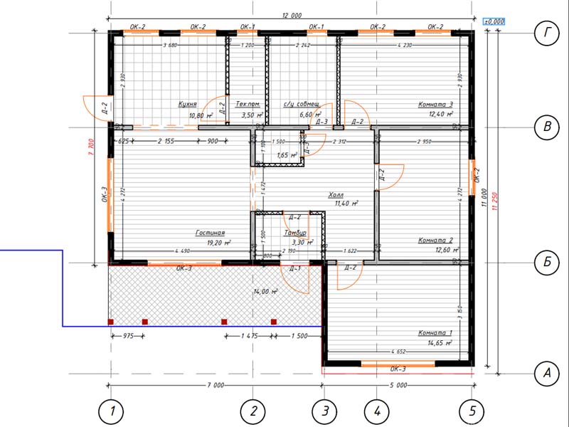 Экспликация помещений по проекту одноэтажного дома из СИП-панелей для имеющегося фундамента